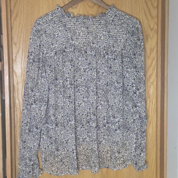 Free People Floral Blouse Blue White Long Sleeve Semi Sheer Size XL - Picture 2 of 7